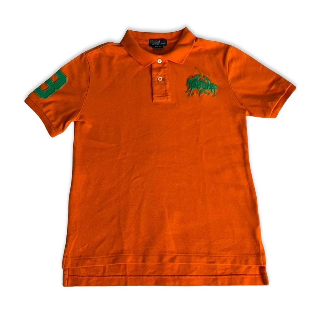 Polo Ralph Lauren Boys Orange Big Pony Short Sleeve Polo Shirt Size M 10-12